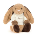 Bashful Patchwork Brown Bunny with Personalised Cream Jumper