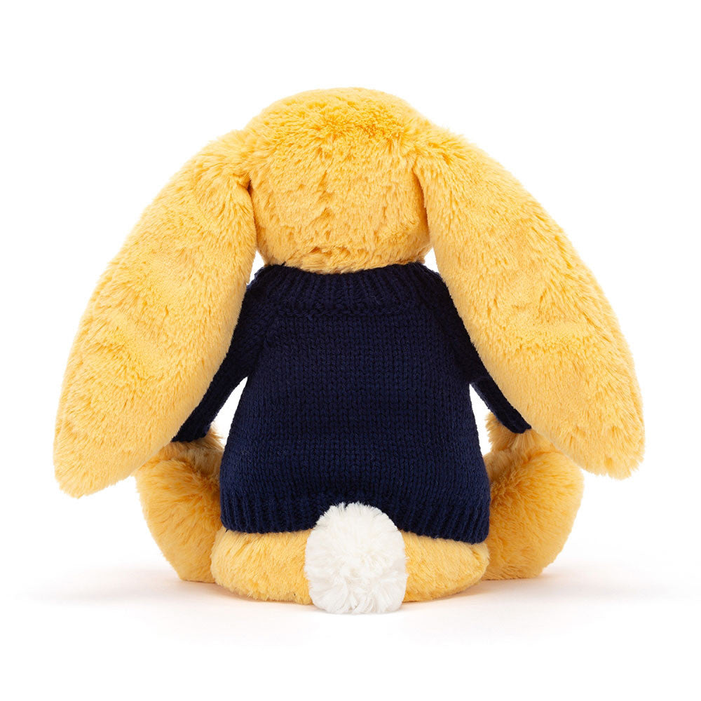 Bashful Sunshine Bunny with Personalised Navy Jumper