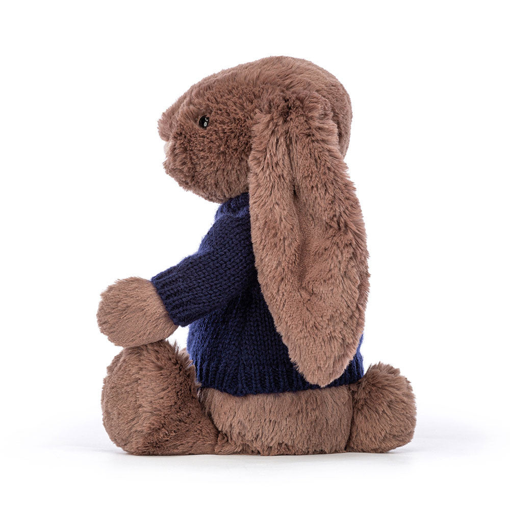 Bashful Fudge Bunny with Personalised Navy Jumper