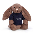 Bashful Fudge Bunny with Personalised Navy Jumper