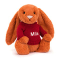 Bashful Tangerine Bunny with Personalised Red Jumper
