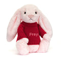 Bashful Pink Bunny with Personalised Red Jumper